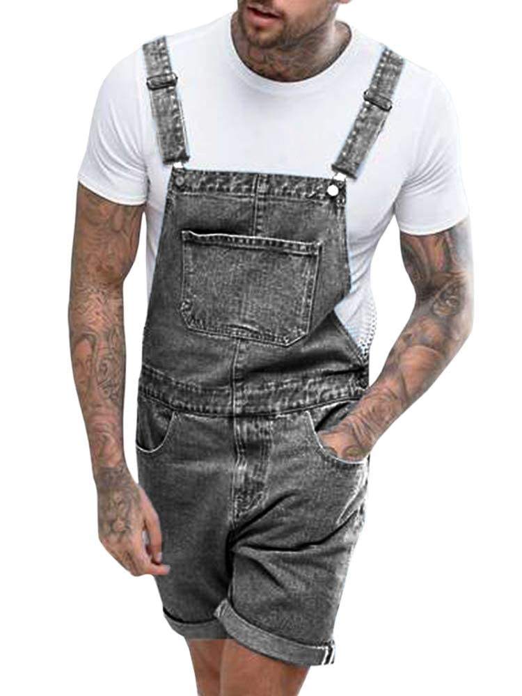 Runcati Mens Denim Shorts Bib Overall Jean Romper Casual Loose Fit Walkshort Button Pockets Summer Jumpersuit - Image 1